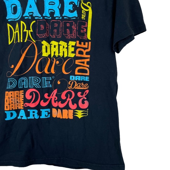 Vintage 2000s DARE Multi-color Script Graphic T-Shirt Black Size M FOTL Heavy HD - Picture 7 of 11
